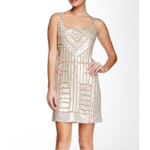 Adrianna Papell Dress Womens 10 Silver Sequin Art Deco Tank Shift Formal Gatsby